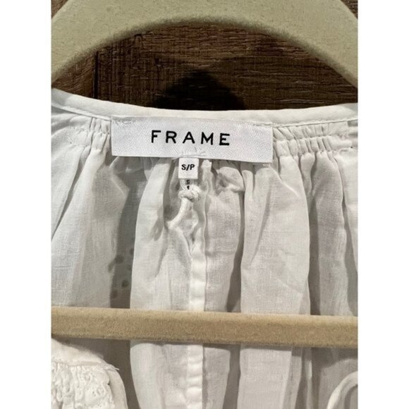 FRAME Eyelet Puff Sleeve Dress in white size S - Picture 9 of 14